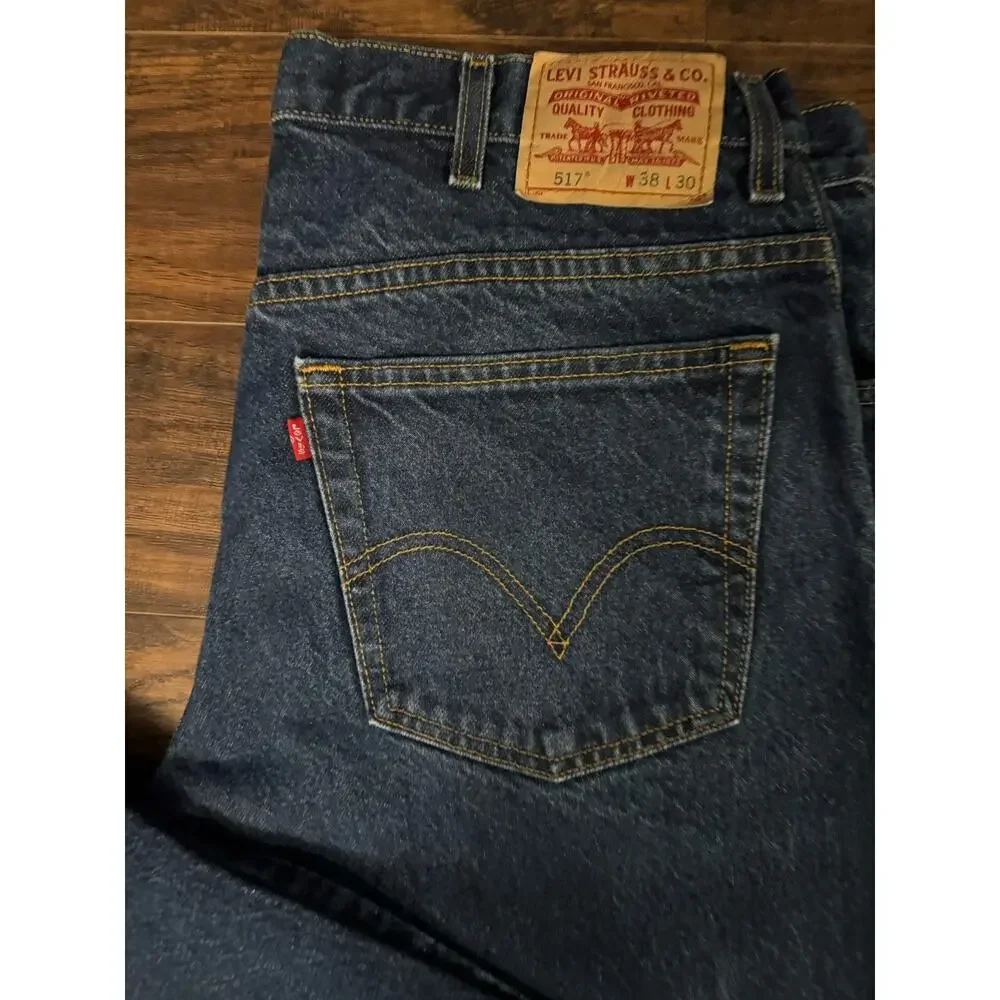 Levi Strauss 517 Blue Denim Jeans Mens 38x30 Dark Wash Cotton Boot Cut